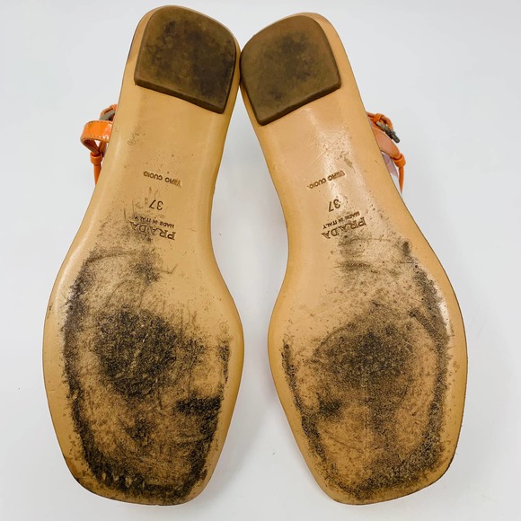 Prada Coral Patent Leather Sandals Made In Italy Worn A Few Times Size 37 (6.5) - Picture 5 of 12